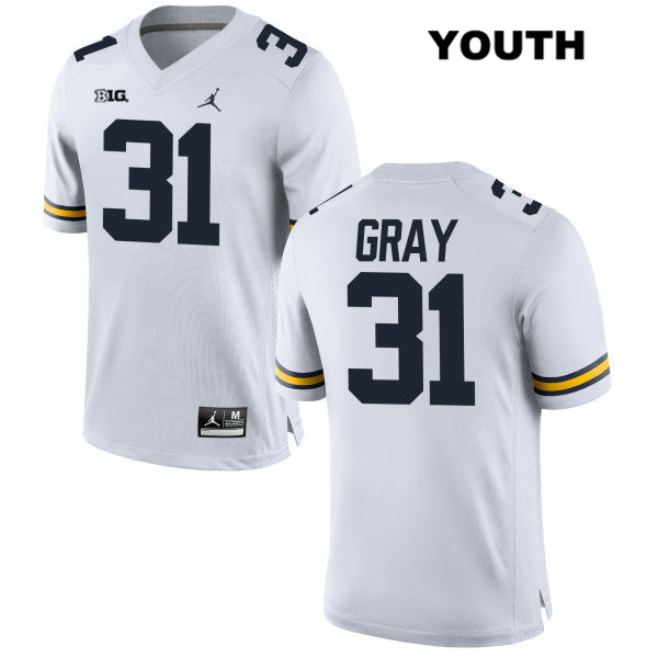 Youth NCAA Michigan Wolverines Vincent Gray #31 White Jordan Brand Authentic Stitched Football College Jersey UV25U76BM